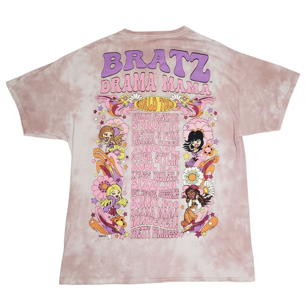 Bratz Drama Mama Womens T Shirt Oversized Size Medium Pink Floral Dolls Y2K